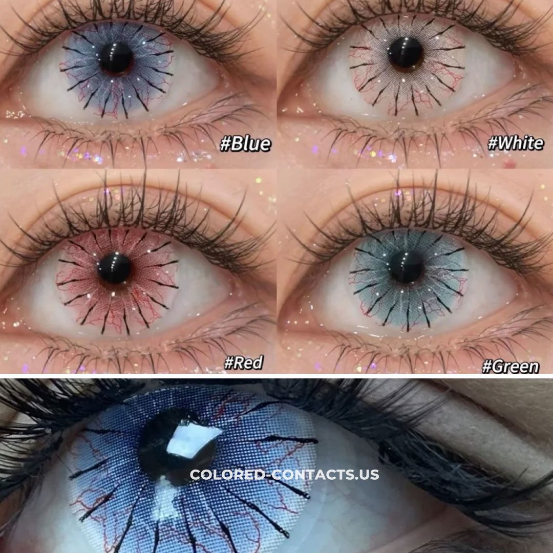 Cyan Spider Web Colored Contacts  | 4-Piece Set - thumbnail 3
