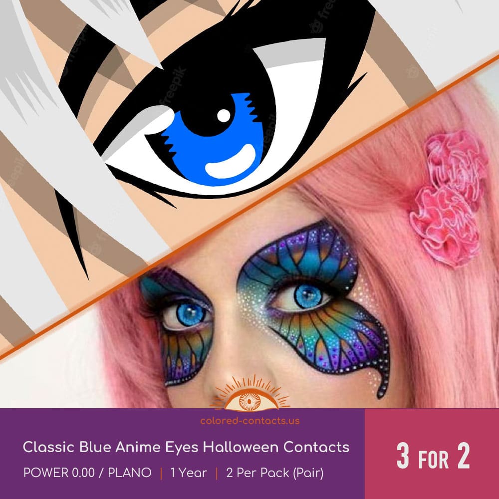 Classic Blue Anime Eyes Halloween Contacts - thumbnail 2