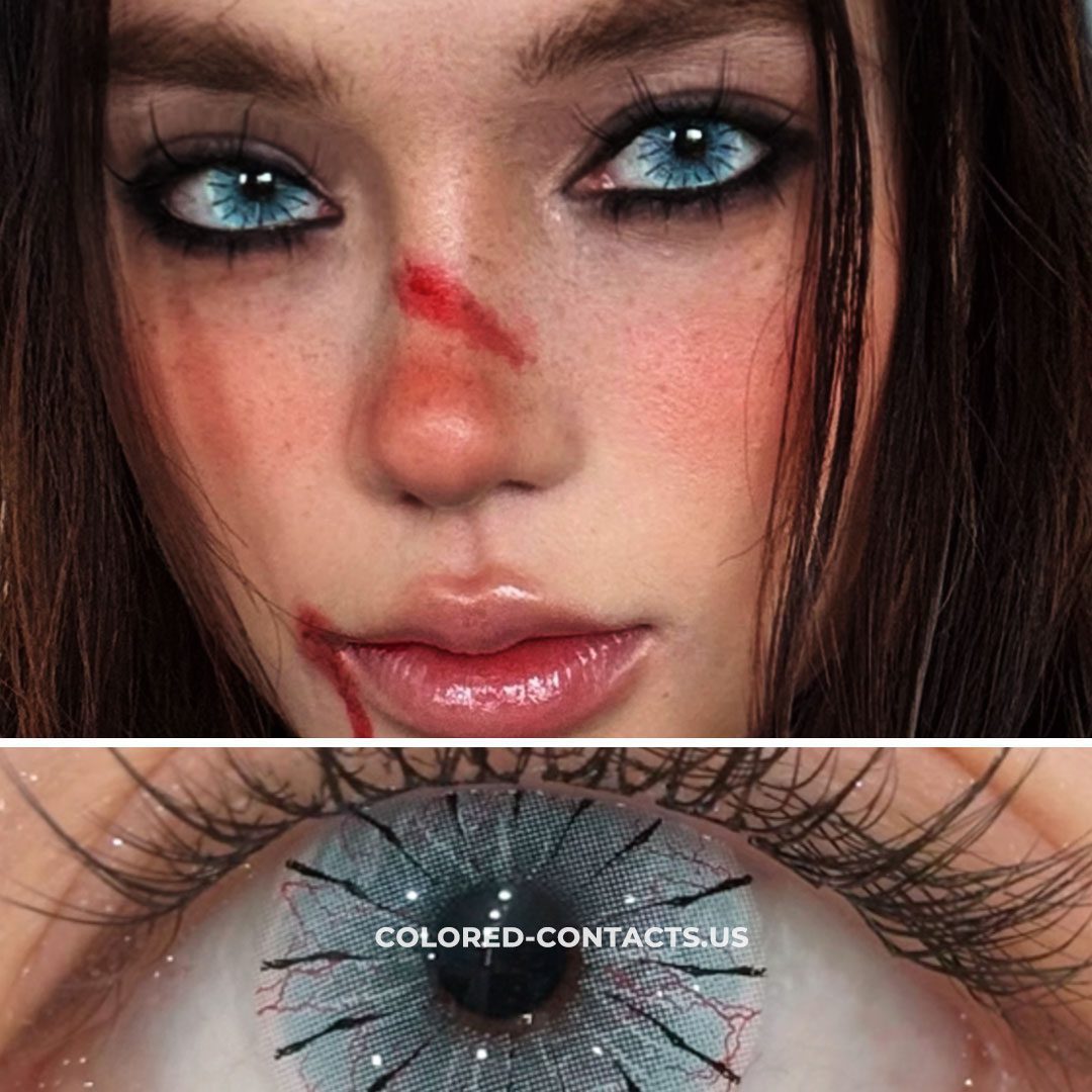 Cyan Spider Web Colored Contacts  | 4-Piece Set - thumbnail 2
