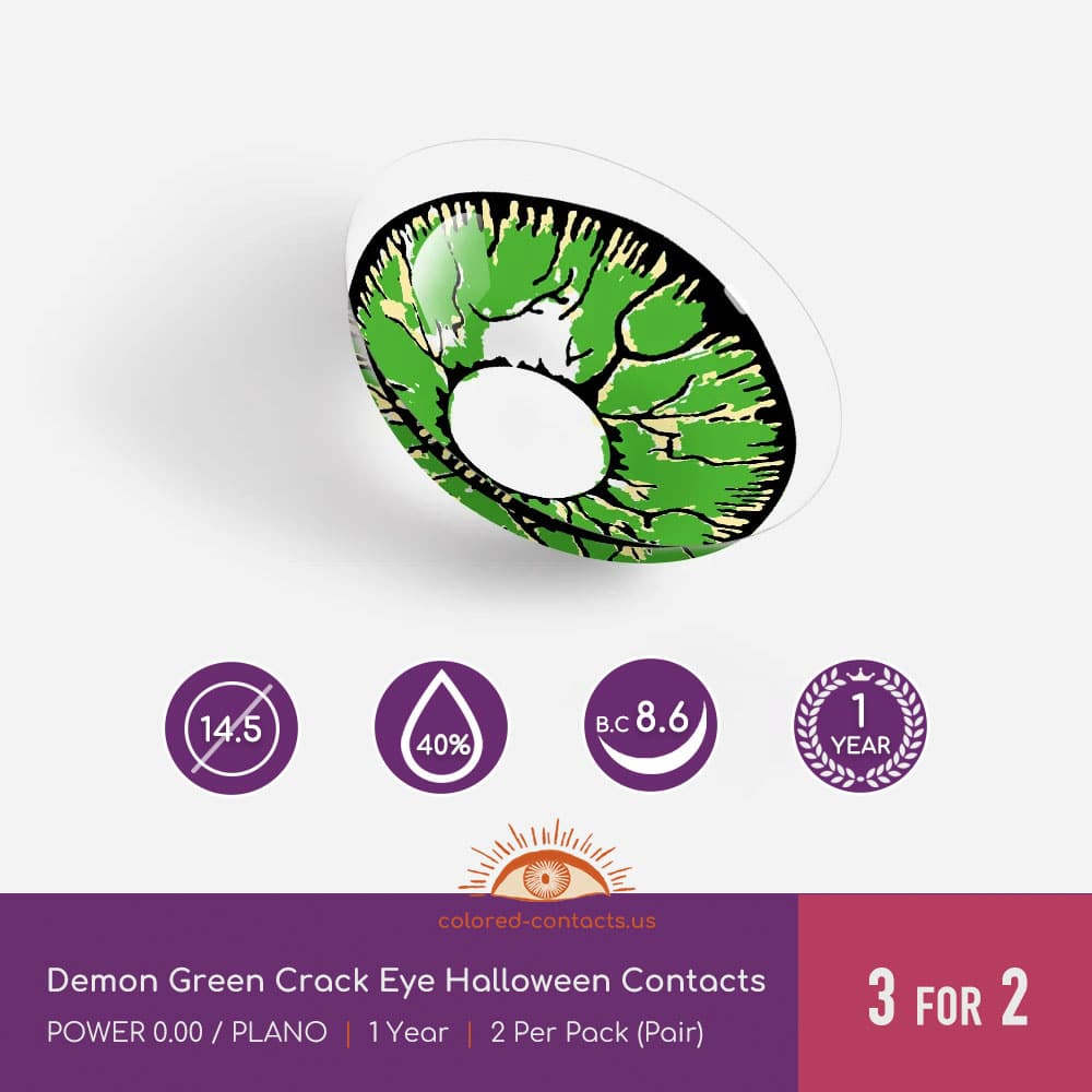 Demon Green Crack Eye Halloween Contacts - thumbnail 3