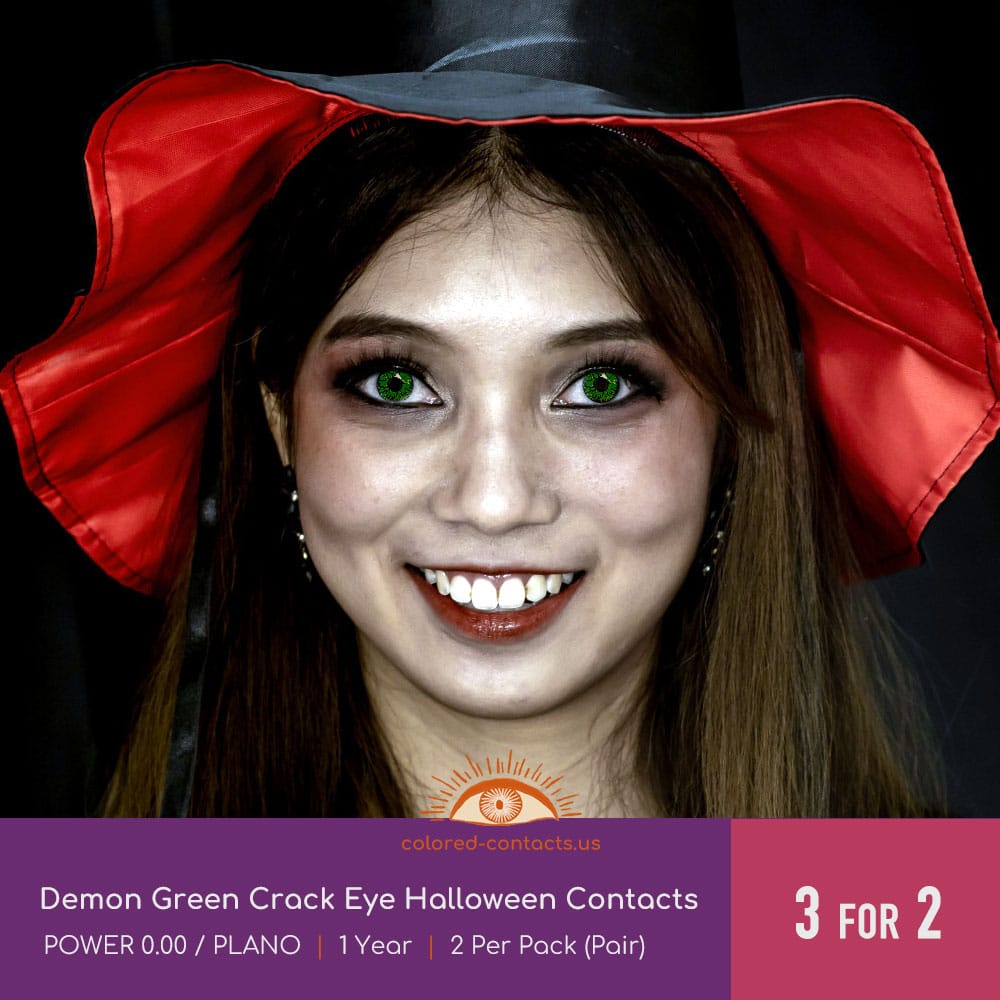 Demon Green Crack Eye Halloween Contacts - thumbnail 2