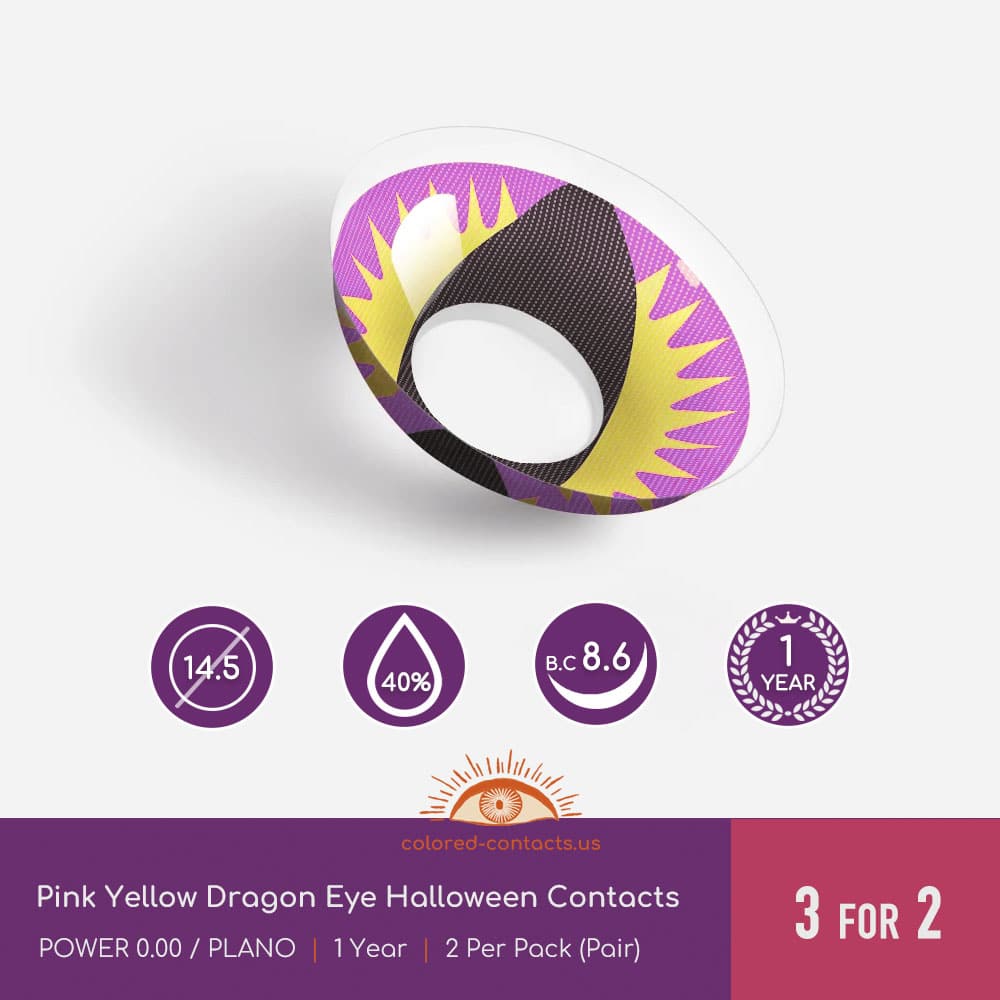 Pink Yellow Dragon Eye Halloween Contacts - thumbnail 3