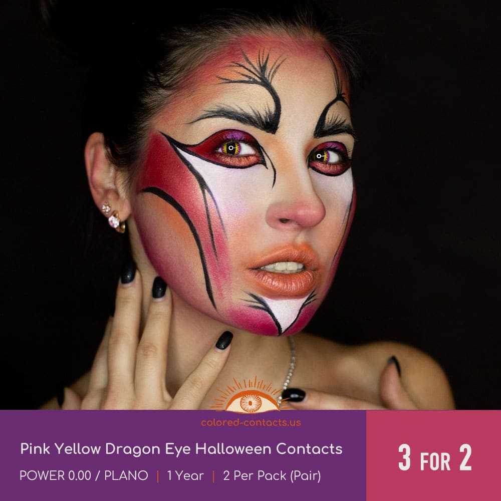 Pink Yellow Dragon Eye Halloween Contacts - thumbnail 2