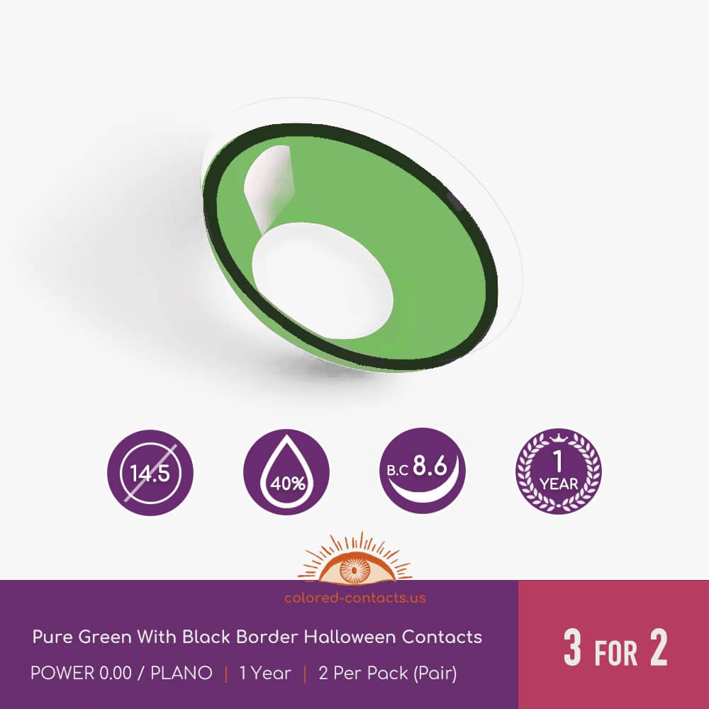 Pure Green With Black Border Halloween Contacts - thumbnail 3