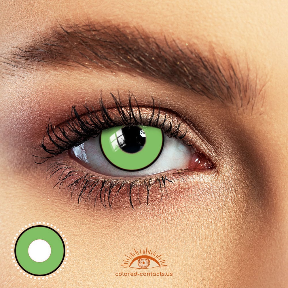 Pure Green With Black Border Halloween Contacts - image 1