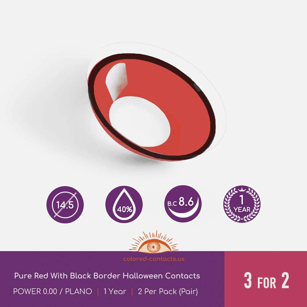 Pure Red With Black Border Halloween Contacts - thumbnail 3