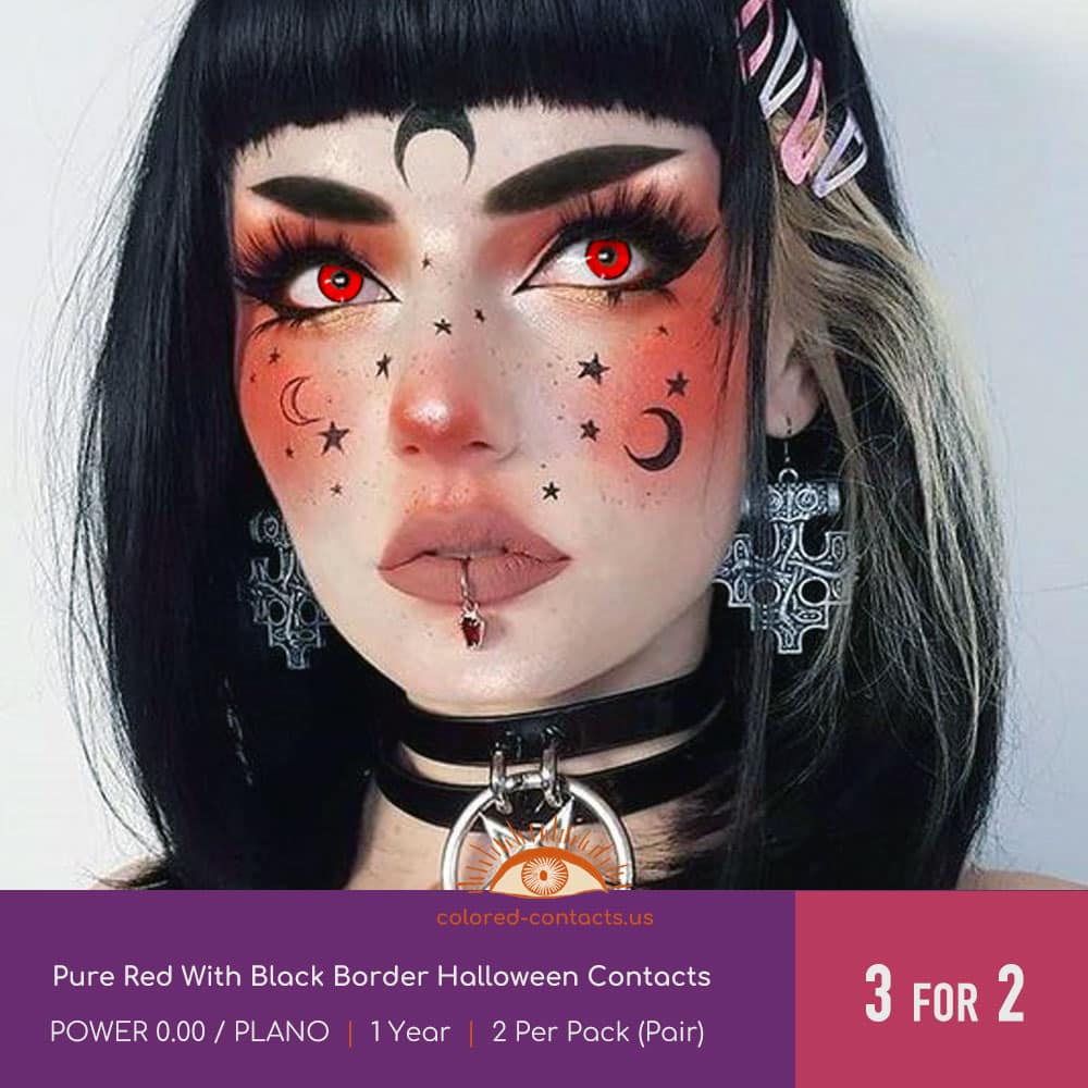 Pure Red With Black Border Halloween Contacts - thumbnail 2