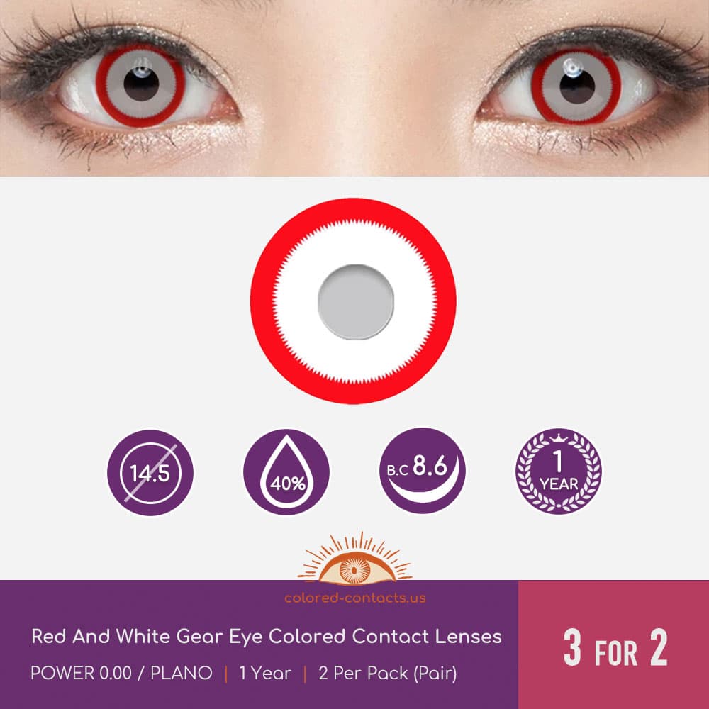 Red And White Gear Eye Colored Contact Lenses - thumbnail 3