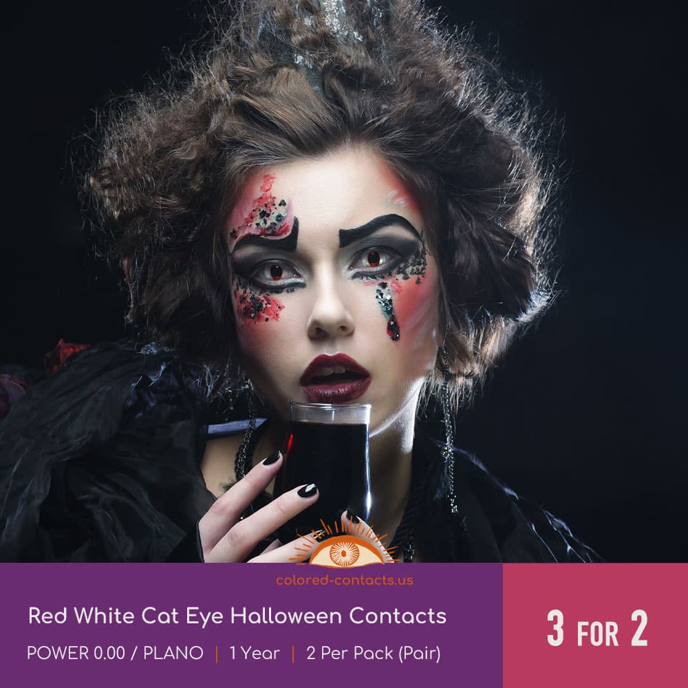 Red White Cat Eye Halloween Contacts - thumbnail 2