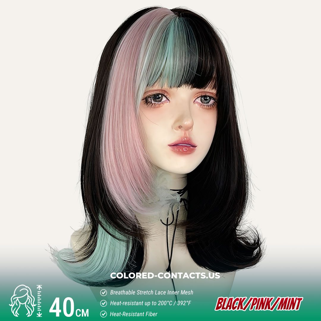 Tri-Color Modern Wig - Black/Pink/Mint - image 1