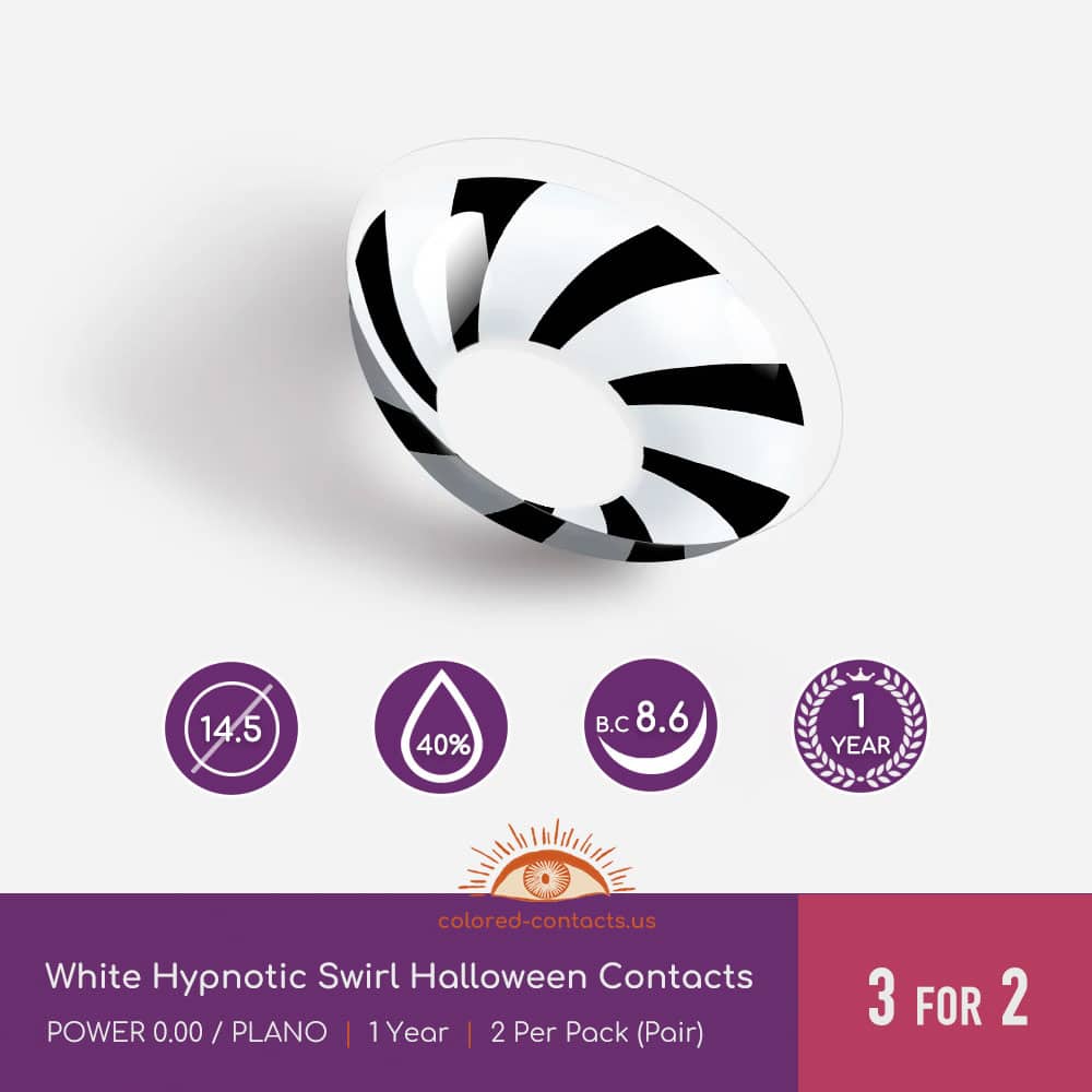 White Hypnotic Swirl Halloween Contacts - thumbnail 3