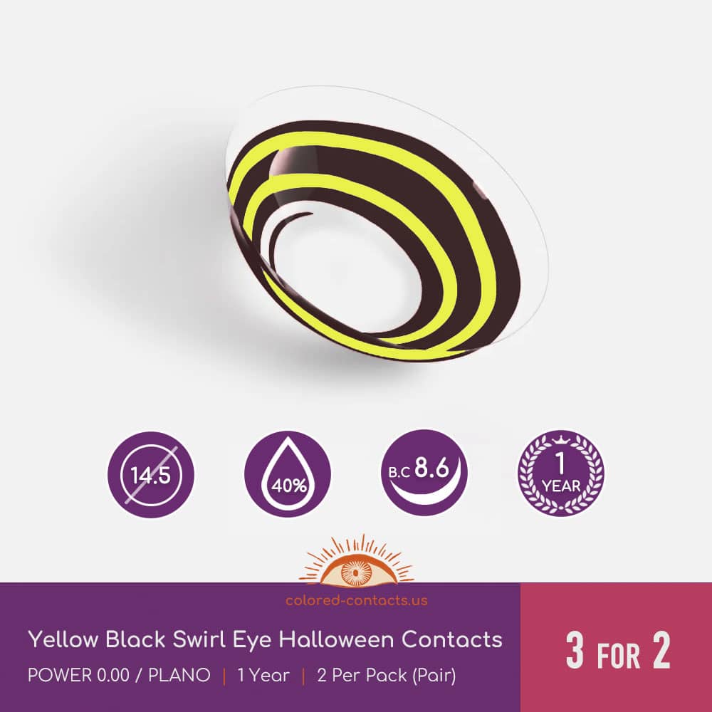 Yellow Black Swirl Eye Halloween Contacts - thumbnail 3
