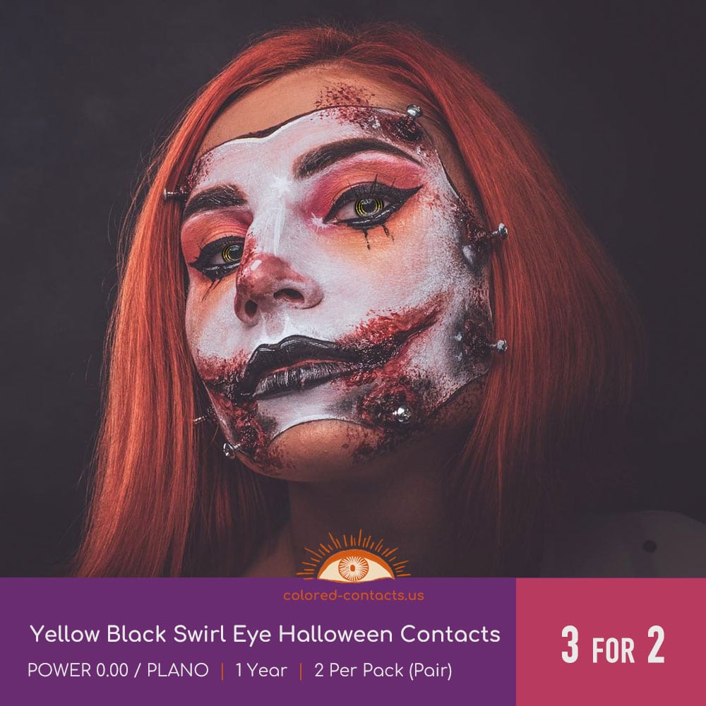 Yellow Black Swirl Eye Halloween Contacts - thumbnail 2