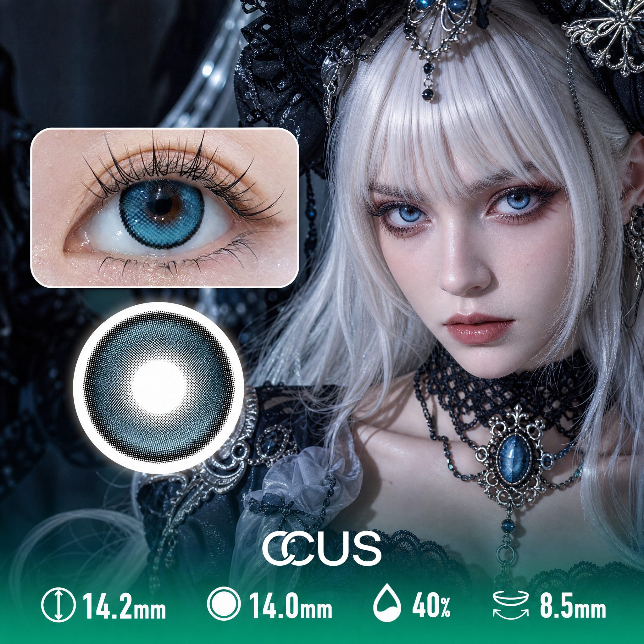 Halftone Halo Mesh Blue Cosplay Contact Lenses - image 1