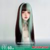 60cm Mint Green with Black Highlights – Straight Cut with Full Bangs - thumbnail 1
